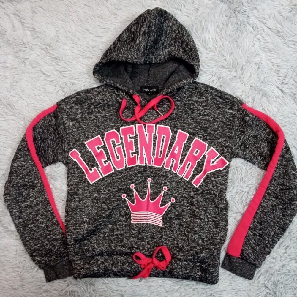 New Look Womens Hoodie Sweatshirt Gray Pink M Legendary Marled‎ Pockets